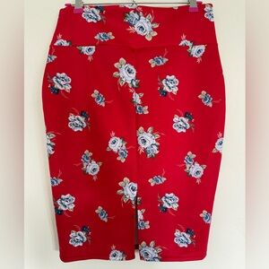 Large Floral Red High Waisted Pencil Skirt